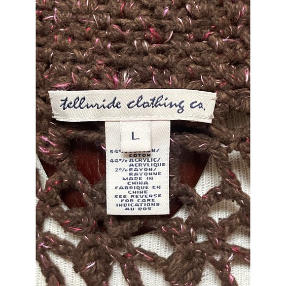 Telluride Clothing Co. Brown Open Knit Sweater Cardigan Long Sleeved Size L - Picture 5 of 5